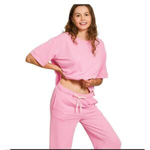 Multiple Sizes - Raised rib short sleeve tee & pants set - Pink